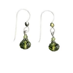 Dangle Earrings Green Faceted Glass Beads Pierced Ears Silver Tone Hook